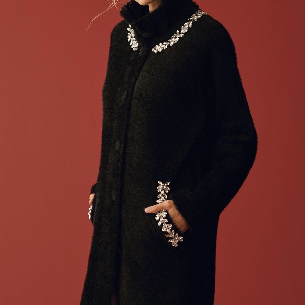 NVLT Black Teddy Jacket with Embellishments Small Anthropologie
